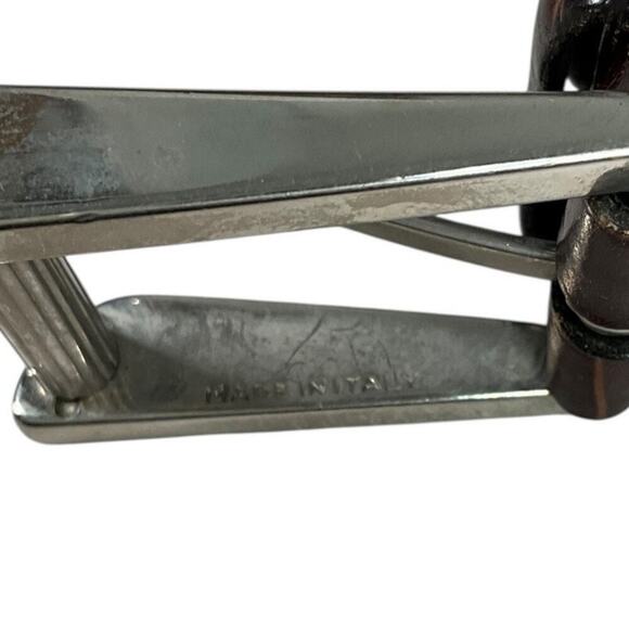 Tulliani Italian Calfskin Leather Belt Silver Solid Brass Buckle Made in Italy - Picture 10 of 15